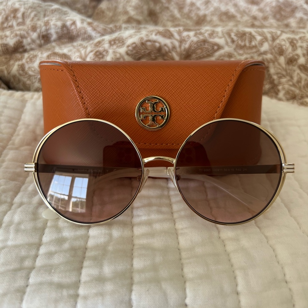 Tory Burch Gold Frame Brown Lens Round Sunglasses